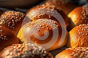 Close-up of tasty healthy artisan multigrain bread rolls