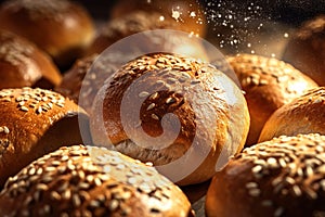 Close-up of tasty healthy artisan multigrain bread rolls