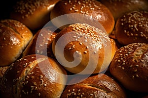 Close-up of tasty healthy artisan multigrain bread rolls