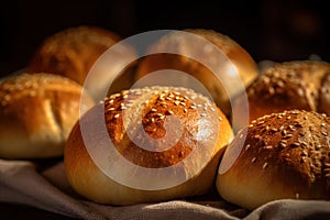 Close-up of tasty healthy artisan multigrain bread rolls