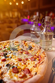 Close up of tasty pizza