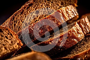 Close-up of tasty slices of organic artisan rye bread