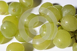 Close up of tasty whine grapes on white background