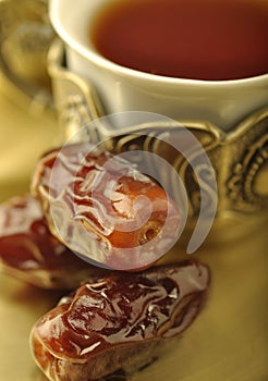 Close up of tea and dates