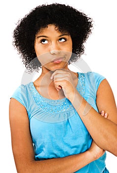 Close-up of teenage girl thinking