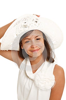 Close-up of a teenager girl in summer hat