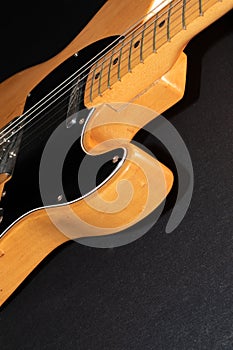 Close up of a Telecaster natural electric guitar