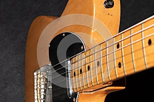 Close up of a Telecaster natural electric guitar