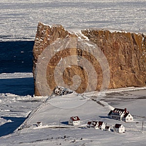 Close up telephoto shot of the majestic Perce Rock.