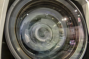 Close-up television camera at sports competitions, TV broadcasting.