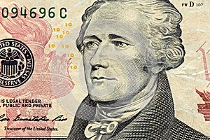 Close-up ten US dollar bill, top view point