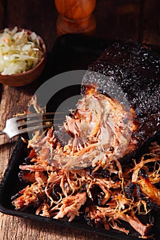 Close up Tender Pulled Pork on Tray