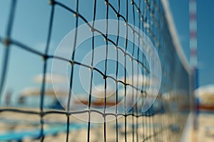Close Up of a Tennis Net on a Beach