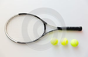 Close up of tennis racket with balls