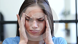 Close Up of Tense, Depressed Young Woman, Headache,Young,,,,