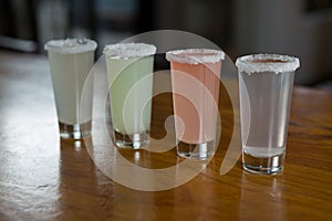 Close-up of tequila shot glasses
