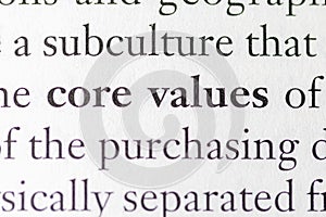 close-up of the term Core Values, on paper background