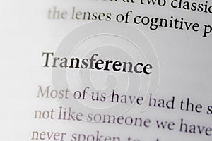close-up of the term Transference on paper background