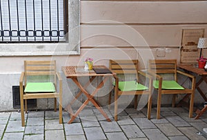 Close up Terrace Table Downtown of Bratislava in Slovakia