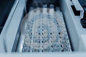 Close up of test tubes staying in the box