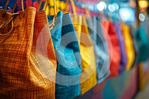 Close-up of textural colorful shopping bags photo
