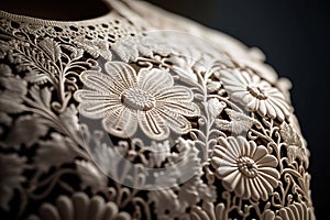 Close up texture of broderie lace of dress. photo