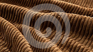 Close-up Texture of Brown Corduroy Fabric Waves