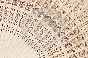 Close-up of texture and design of bamboo folding fan