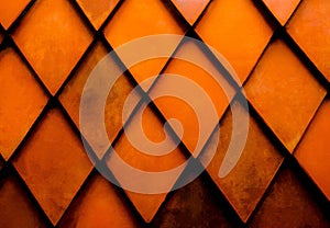 Close up texture of orange rhombus brick. Wall for exterior or interior design. Building material. Background concept