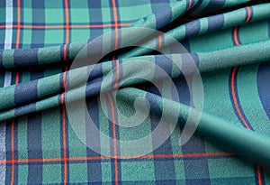 close-up texture tartan scottish style with green, blue, and red photo