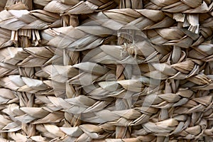 Close-up of the texture of the wicker basket made of wood.