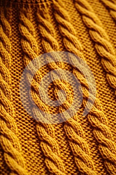 Close-up texture of a yellow knitted woolen sweater