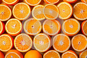 close up textured made from slices of fresh orange as a background, top view