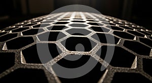 Close-up of a Textured Metallic Hexagonal Grid Surface with Dramatic Lighting