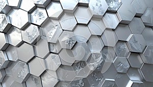 Close-up of a textured metallic hexagonal surface with dramatic light and shadow pattern