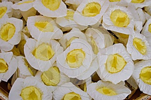 Close up of Thai artificial funeral flower form wood, funerals Wooden flowers place on the