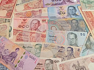 Close up of Thai banknote, Thai bath with the image of King Bhumibol Adulyadej.
