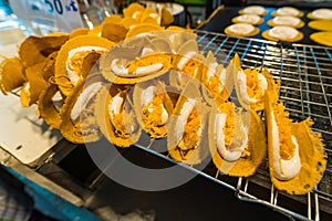 Close up Thai Crispy Pancake. Thai Dessert
