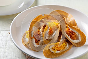 Close up Thai Crispy Pancake,Kanom Buang