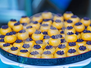 Close-up of Thai sweet dessert or kha-nom sanejan