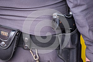 Close up of Thailand's police pistol, Policeman's equipment belt