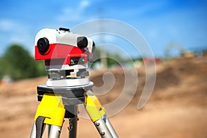 Close-up of theodolite measuring system or surveying engineering