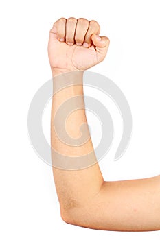 Close up of thin man's muscular arm