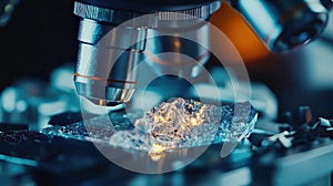 Close-Up of Thin Section of Rock Under Polarizing Microscope