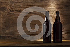 Close up of three beer bottles. Cold refreshment