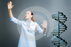 Close up of three dimensional model of dna