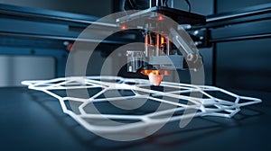 Close up of a Three Dimensional Printer Creating a White, Geometric Object