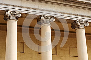 Close-up of Three Ionic Columns - Facade of Treviso Cathedral Italy