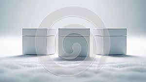a close up of three white boxes on a white surface