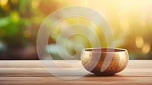 A close up of a tibetan singing bowl or himalayan bowl.